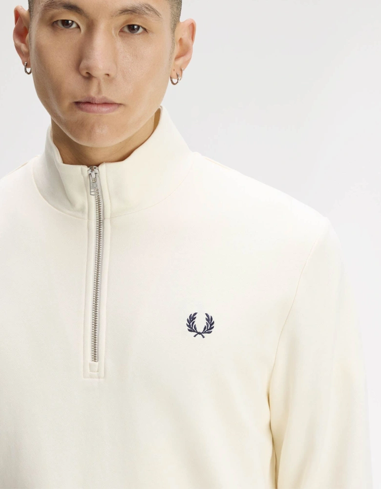 Fred Perry Mens Half Zip Sweatshirt - Ecru/Seagrass/Dark Airforce 68C