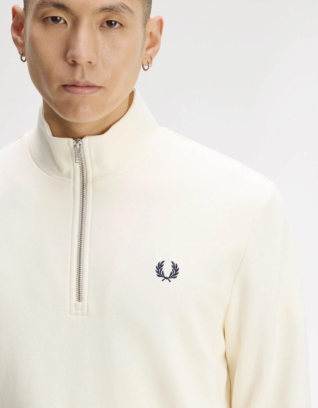 Fred Perry Mens Half Zip Sweatshirt - Ecru/Seagrass/Dark Airforce 68C