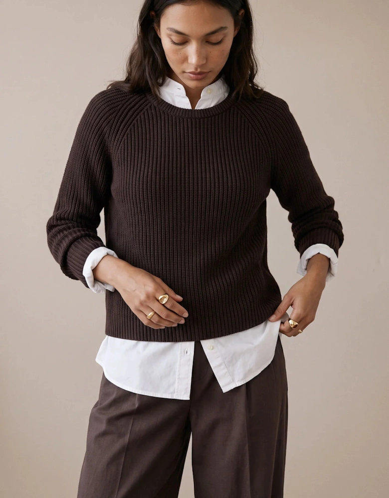 O neck cotton pullover in espresso