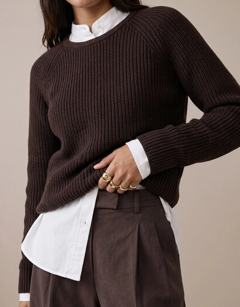 O neck cotton pullover in espresso