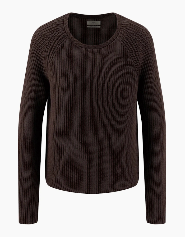 O neck cotton pullover in espresso
