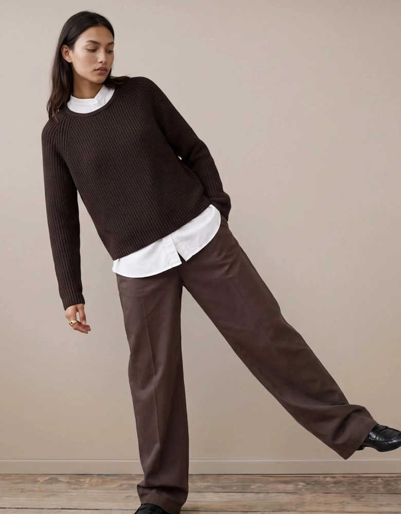 O neck cotton pullover in espresso