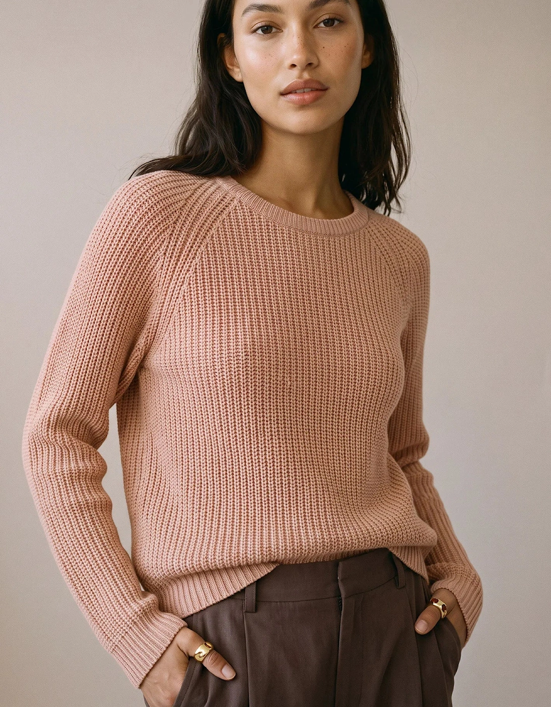O neck cotton pullover in silky rose