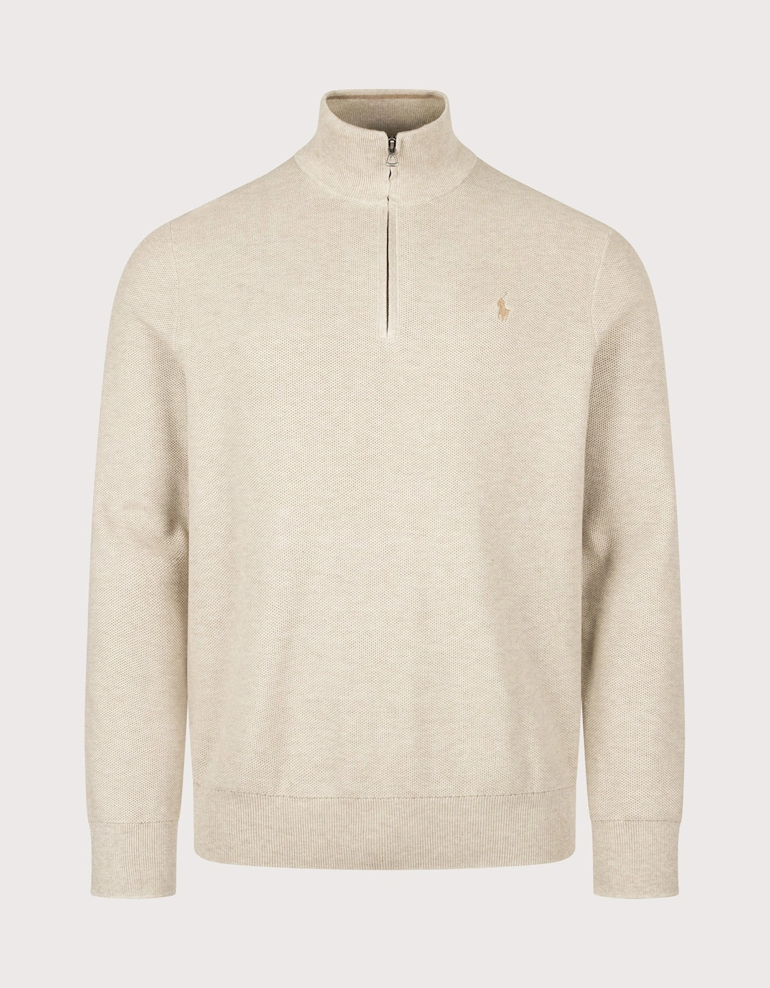 Regular Fit Quarter Zip Cotton Mesh Knitted Jumper