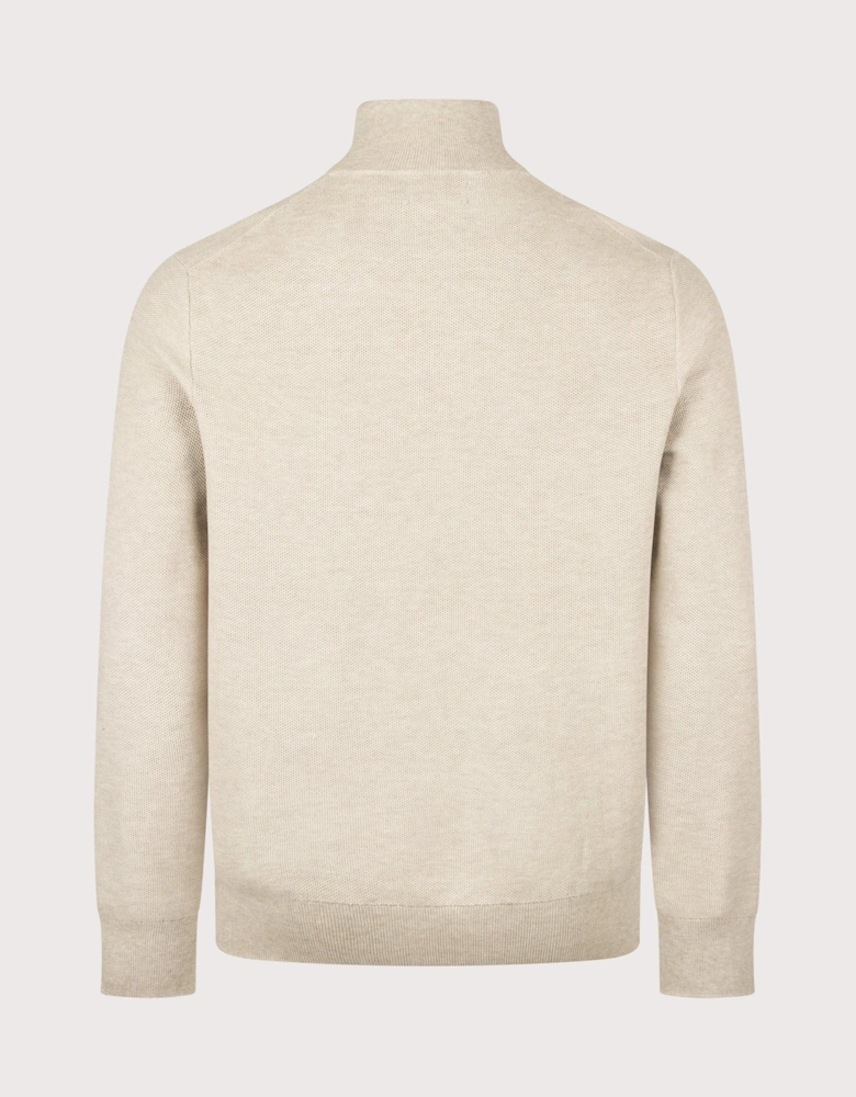 Regular Fit Quarter Zip Cotton Mesh Knitted Jumper