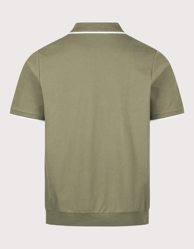 Classic Fit Stretch Mesh Zip Neck Polo Shirt