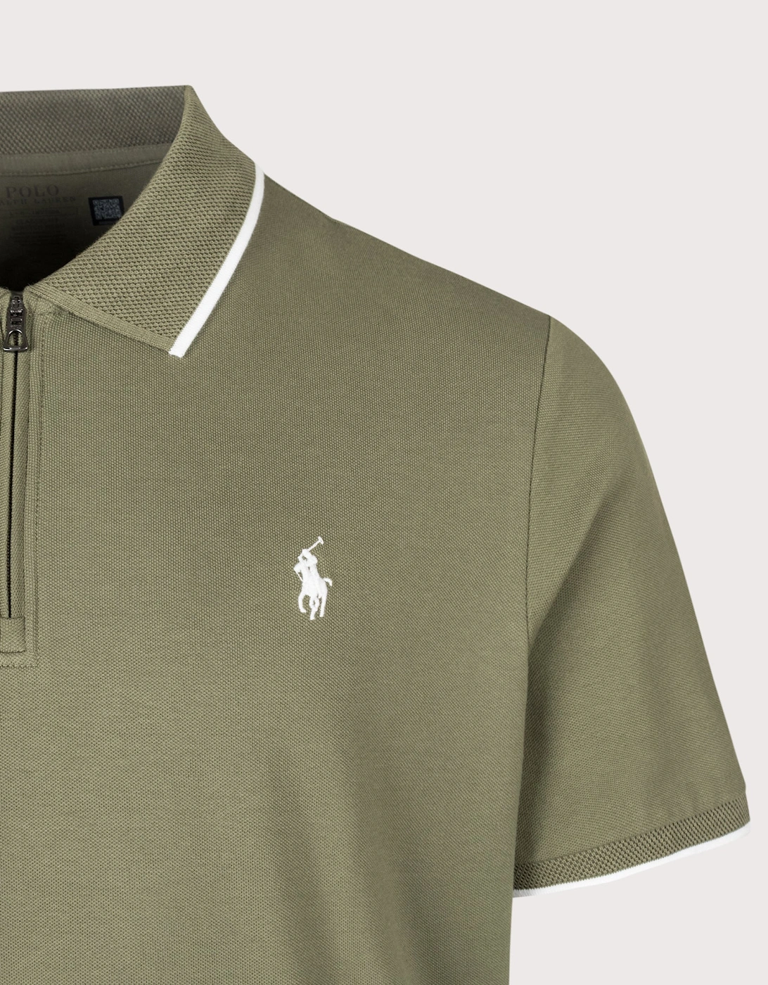 Classic Fit Stretch Mesh Zip Neck Polo Shirt