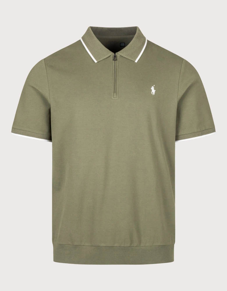 Classic Fit Stretch Mesh Zip Neck Polo Shirt