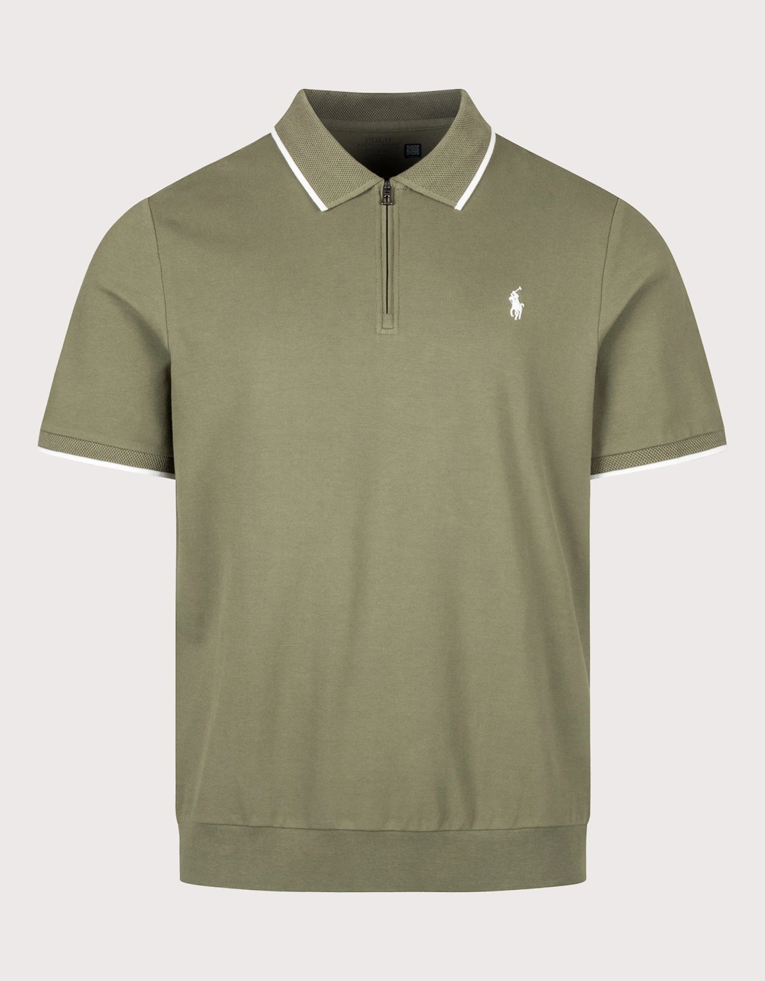 Classic Fit Stretch Mesh Zip Neck Polo Shirt
