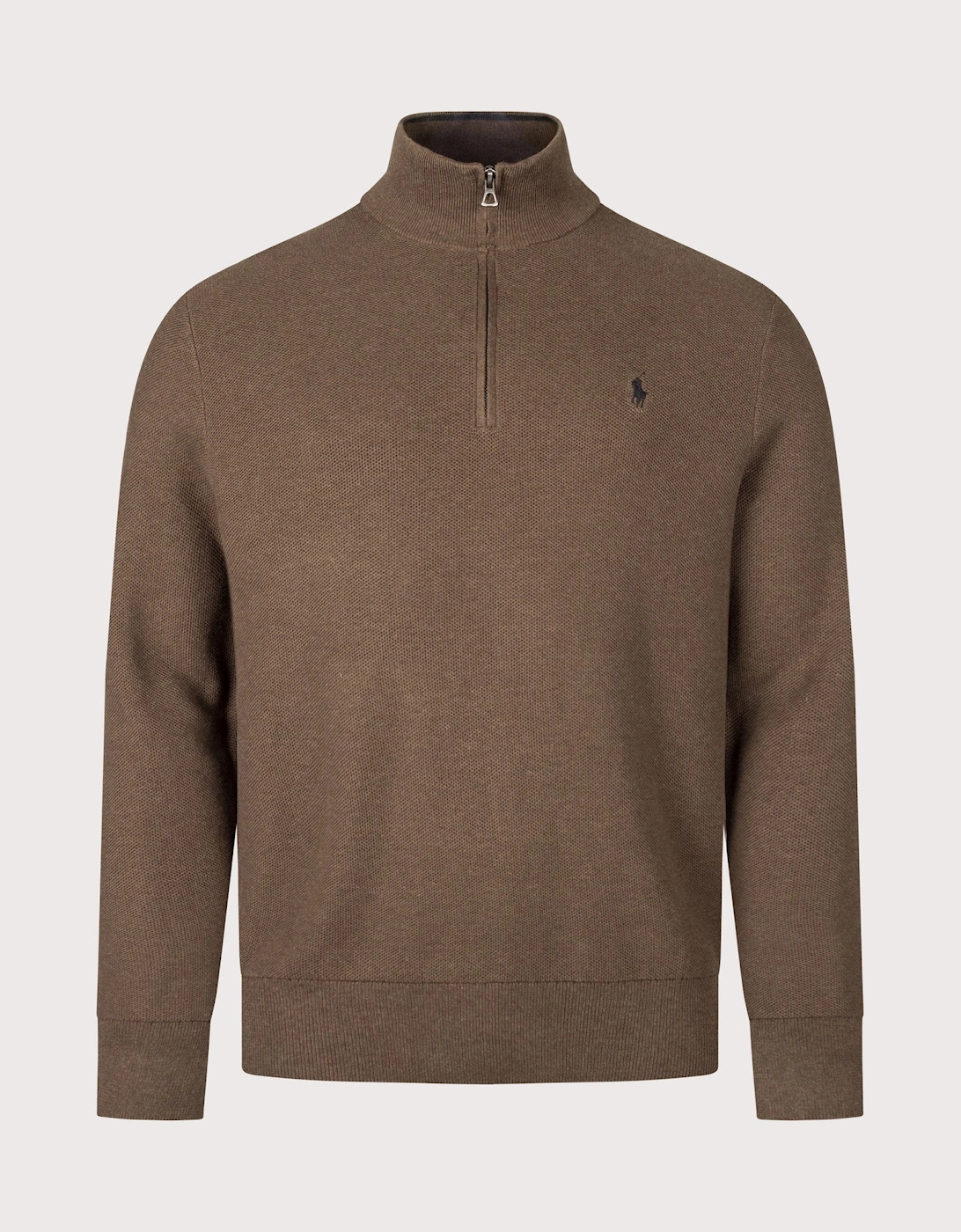 Regular Fit Quarter Zip Cotton Mesh Knitted Jumper