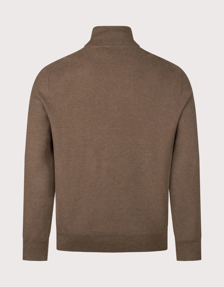 Regular Fit Quarter Zip Cotton Mesh Knitted Jumper