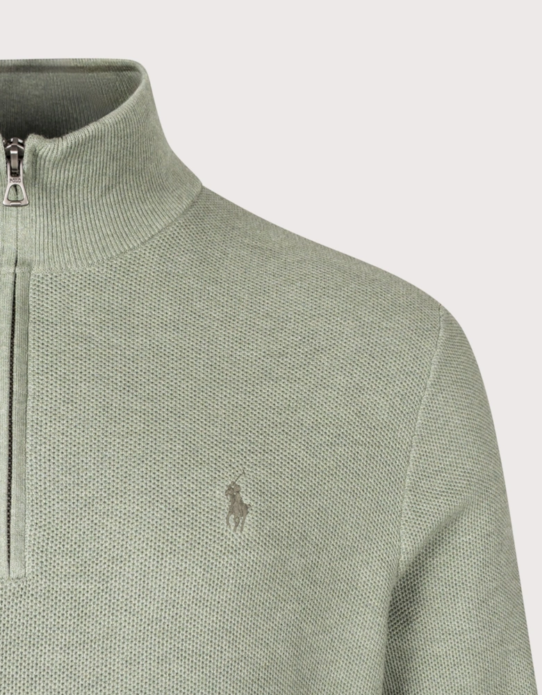 Regular Fit Quarter Zip Cotton Mesh Knitted Jumper