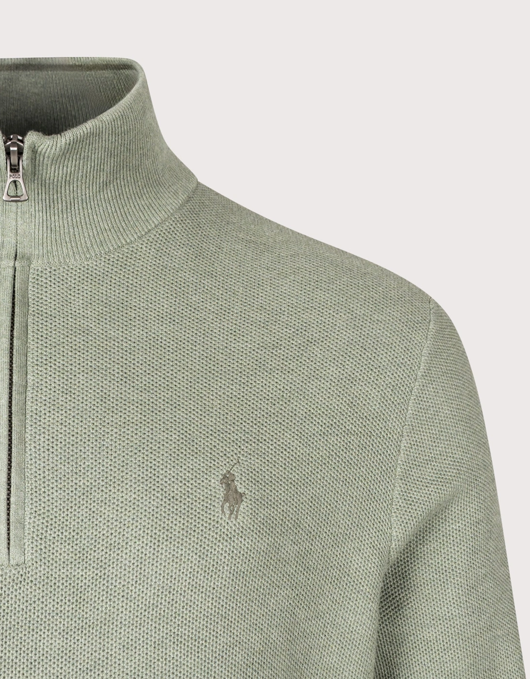 Regular Fit Quarter Zip Cotton Mesh Knitted Jumper