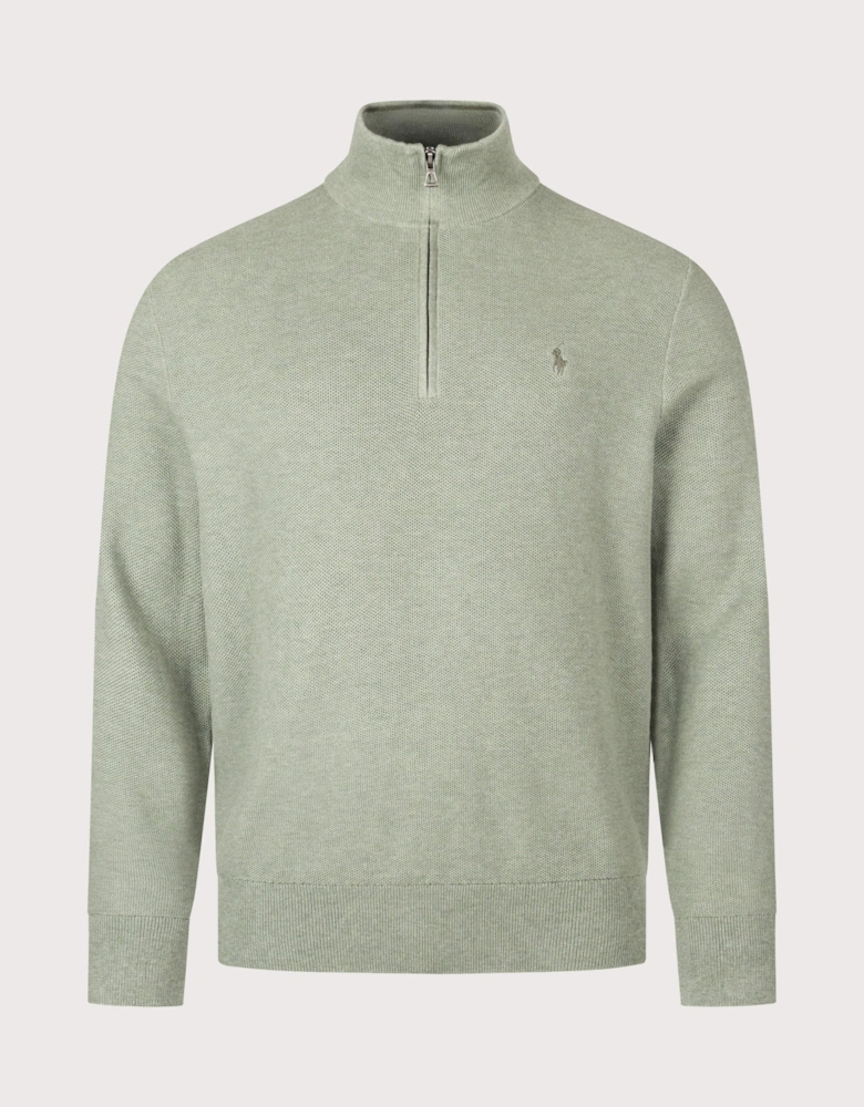 Regular Fit Quarter Zip Cotton Mesh Knitted Jumper
