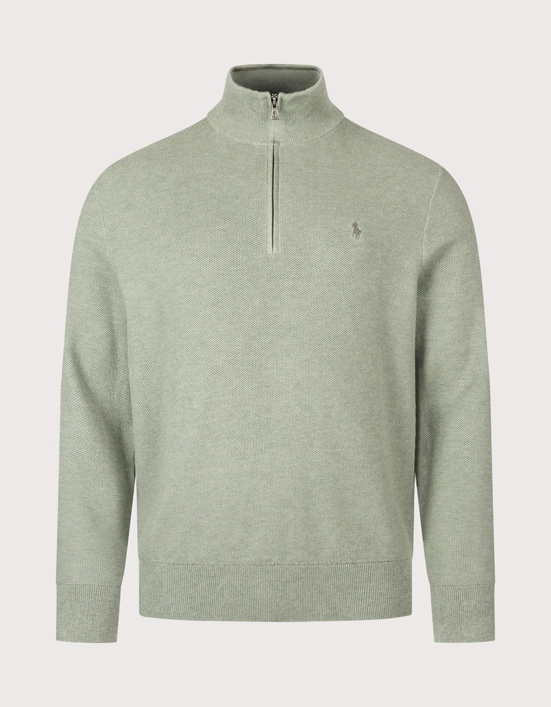 Regular Fit Quarter Zip Cotton Mesh Knitted Jumper