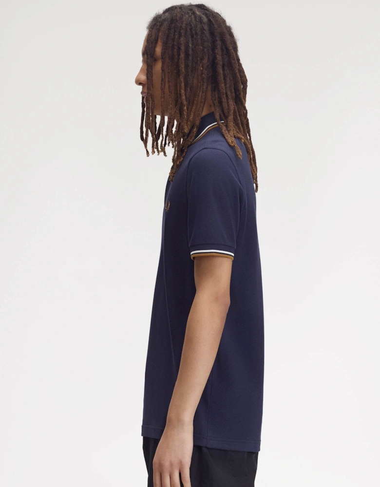 Fred Perry Mens Twin Tipped Signature Polo Shirt - Navy/Snow White/Dark Caramel 73C