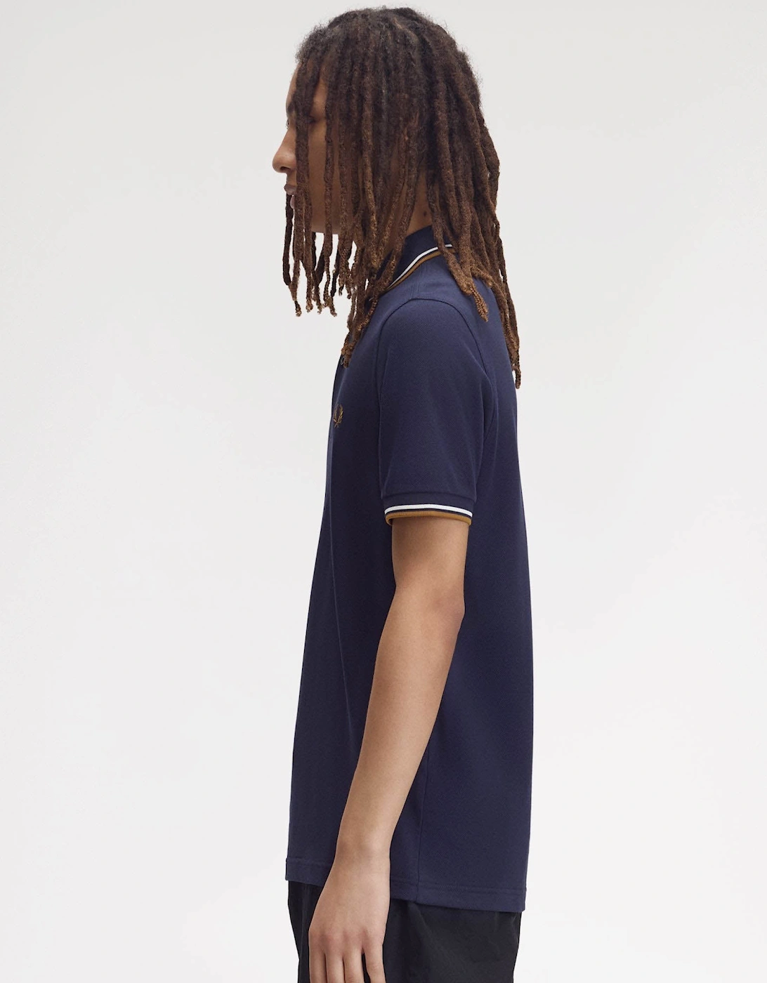 Fred Perry Mens Twin Tipped Signature Polo Shirt - Navy/Snow White/Dark Caramel 73C