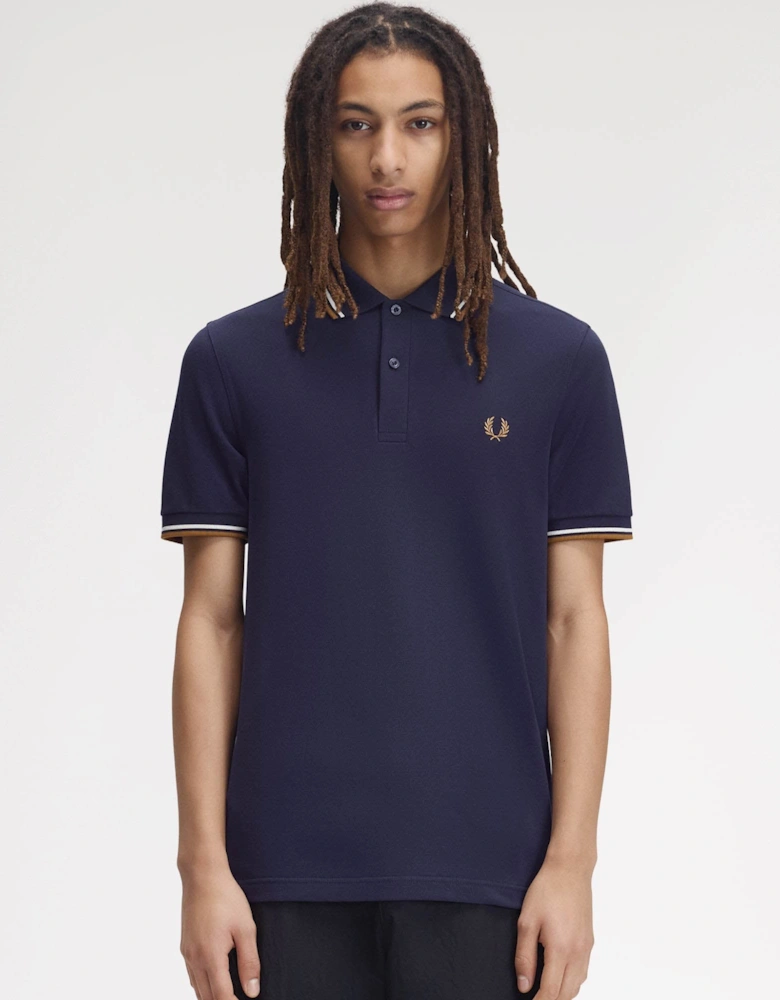 Fred Perry Mens Twin Tipped Signature Polo Shirt - Navy/Snow White/Dark Caramel 73C