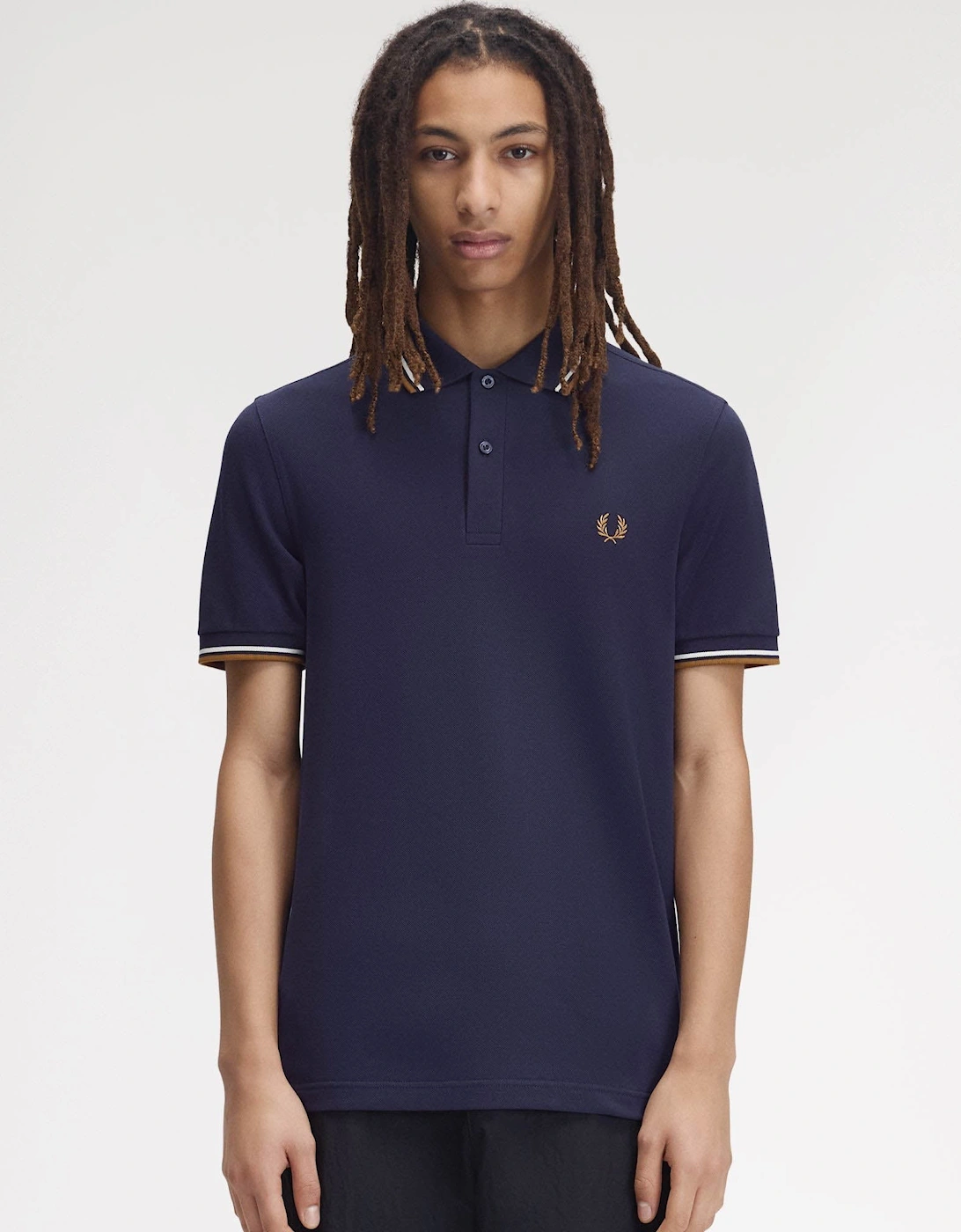Fred Perry Men's Fred Perry Mens Twin Tipped Signature Polo Shirt - Navy/Snow White/Dark Caramel 73C