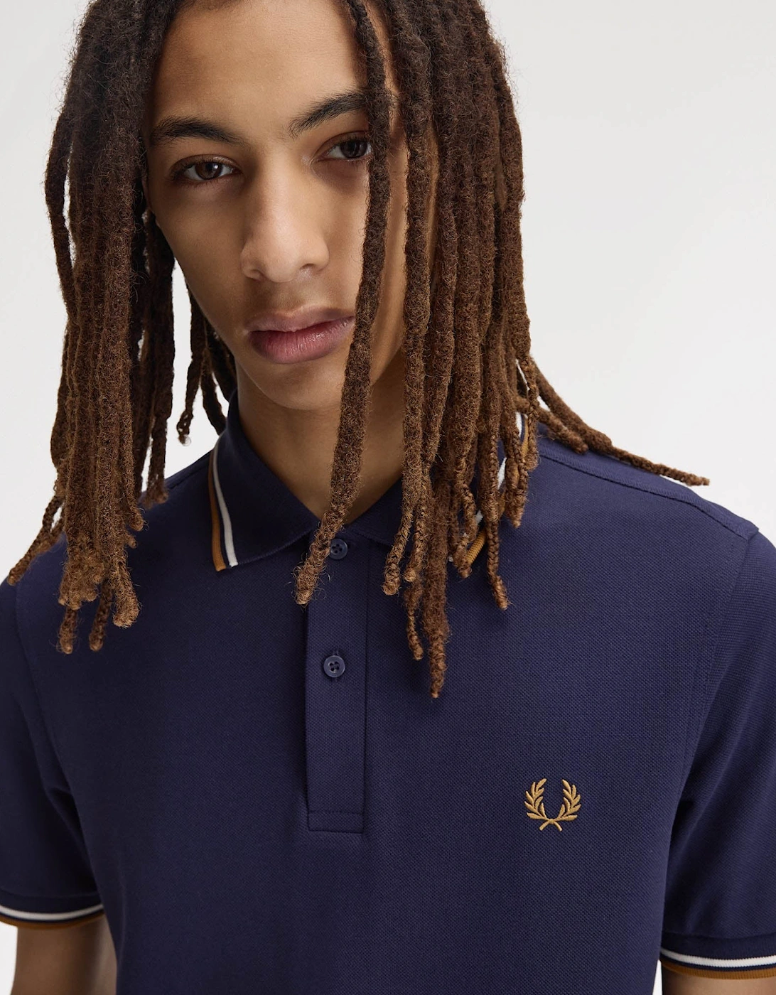 Fred Perry Mens Twin Tipped Signature Polo Shirt - Navy/Snow White/Dark Caramel 73C