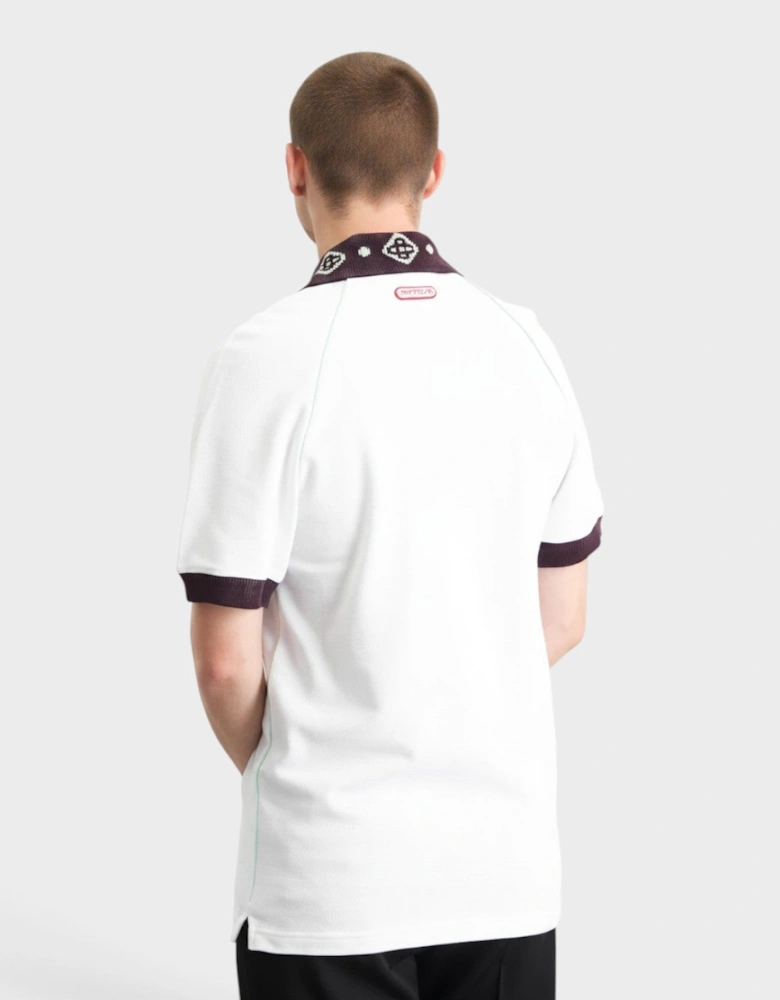 Textured Pique Chenille Collar Raglan Polo White
