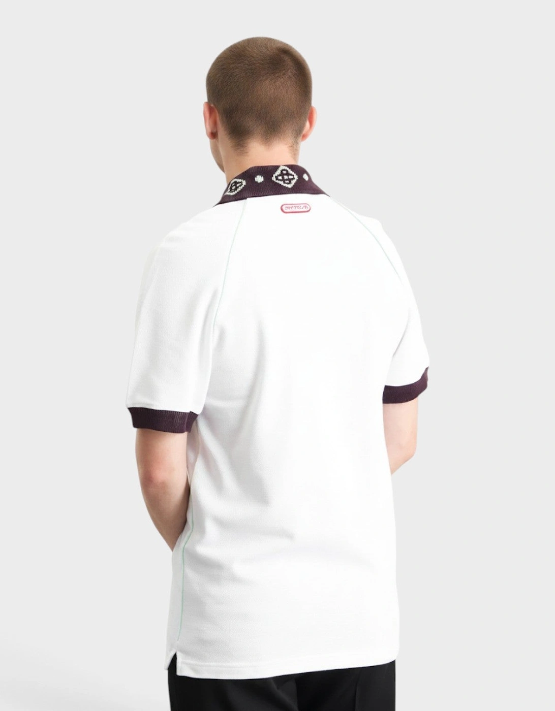 Textured Pique Chenille Collar Raglan Polo White