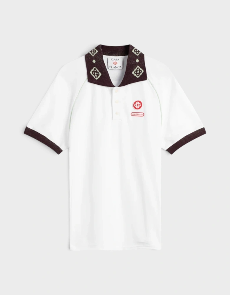 Textured Pique Chenille Collar Raglan Polo White
