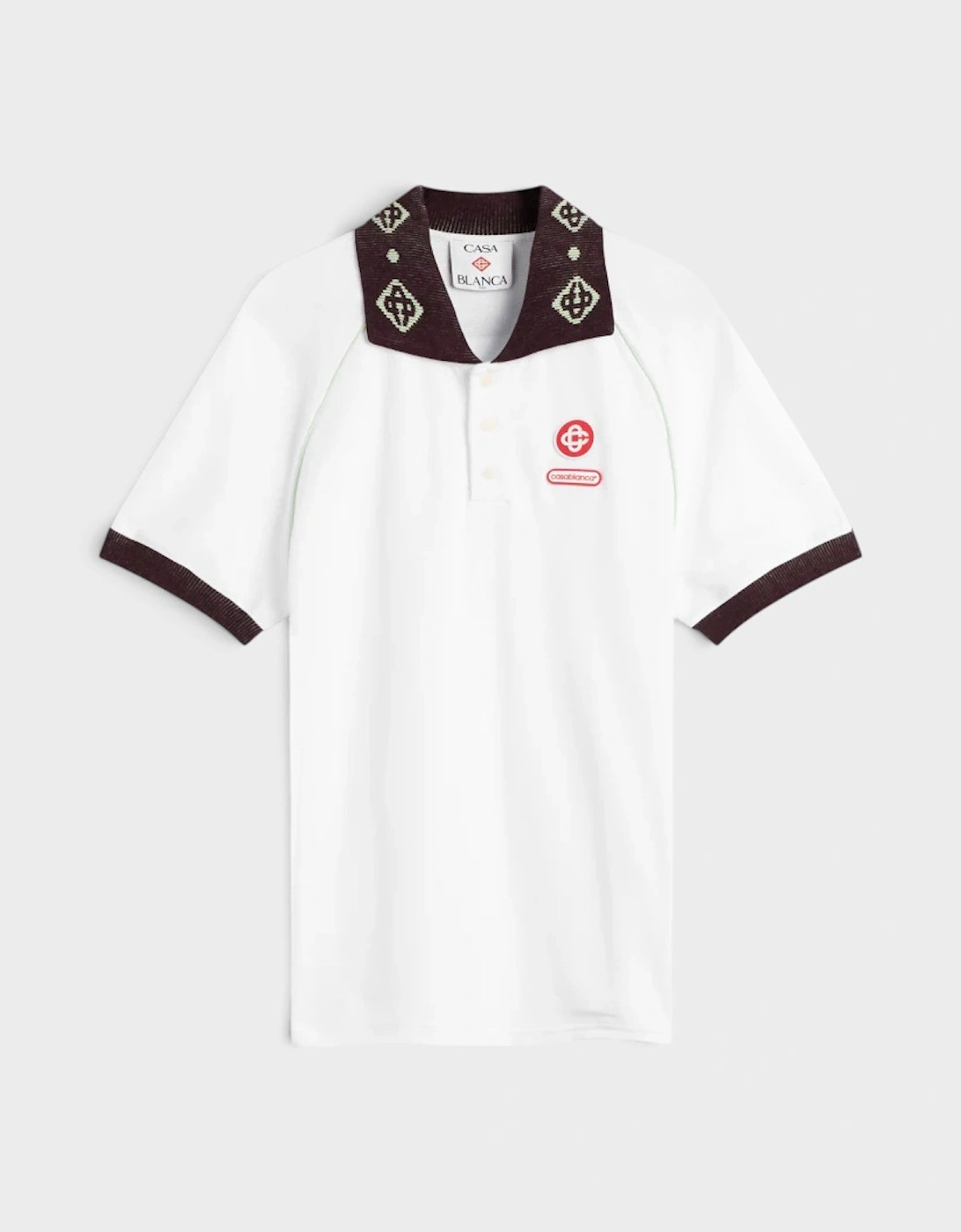 Textured Pique Chenille Collar Raglan Polo White