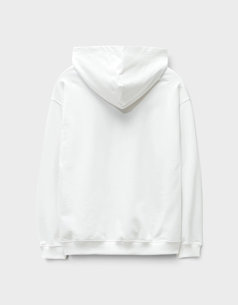 Frayed Logo Patch Hoodie White Red