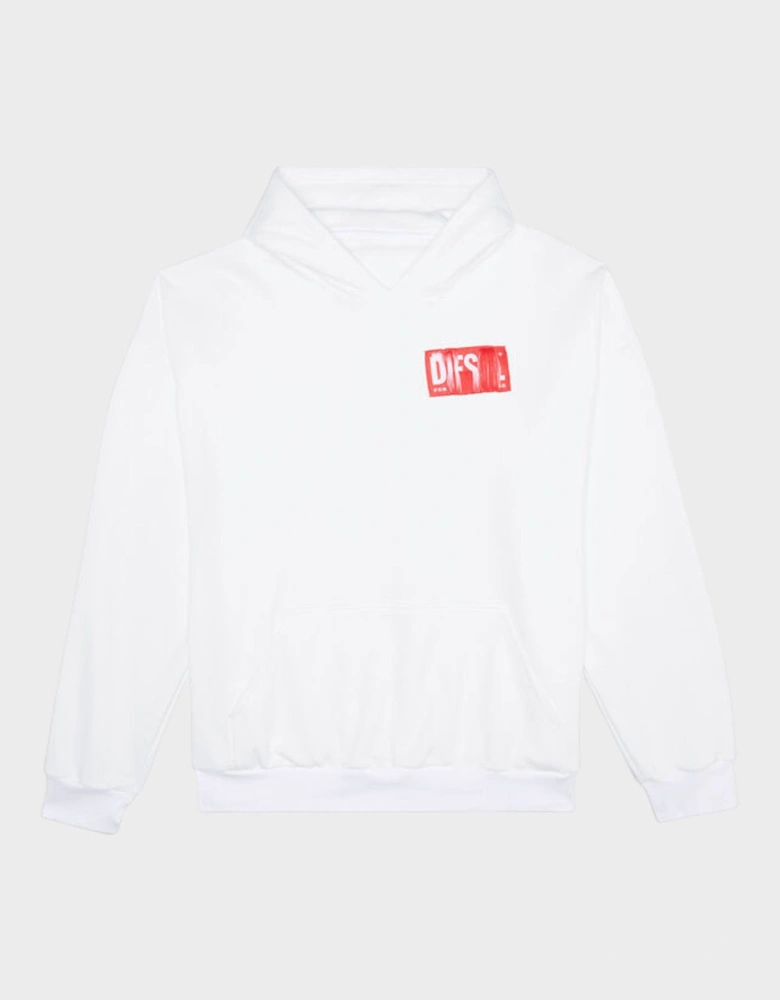 Frayed Logo Patch Hoodie White Red
