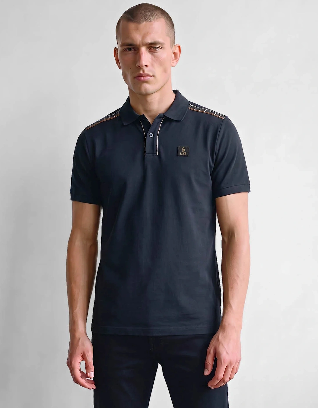 Luke Hamilton Polo Check Collar 280GSM DARK NAVY