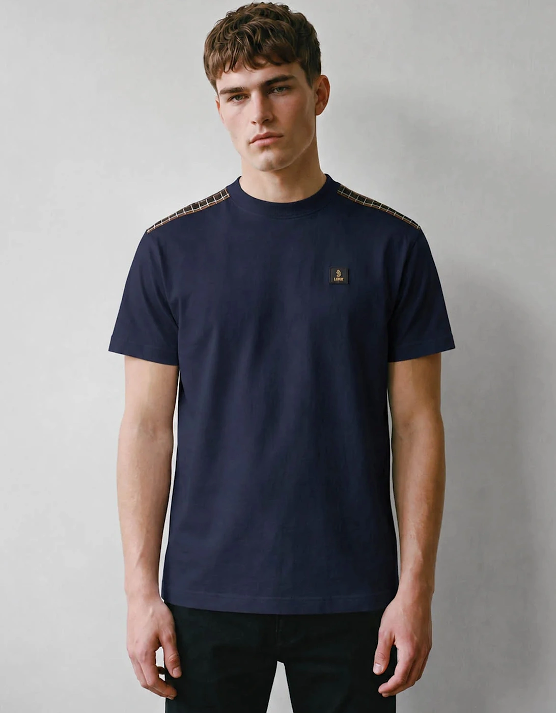 Luke 1977 Firth Regular Fit T-Shirt Shoulder Check Panels 180GSM DARK NAVY