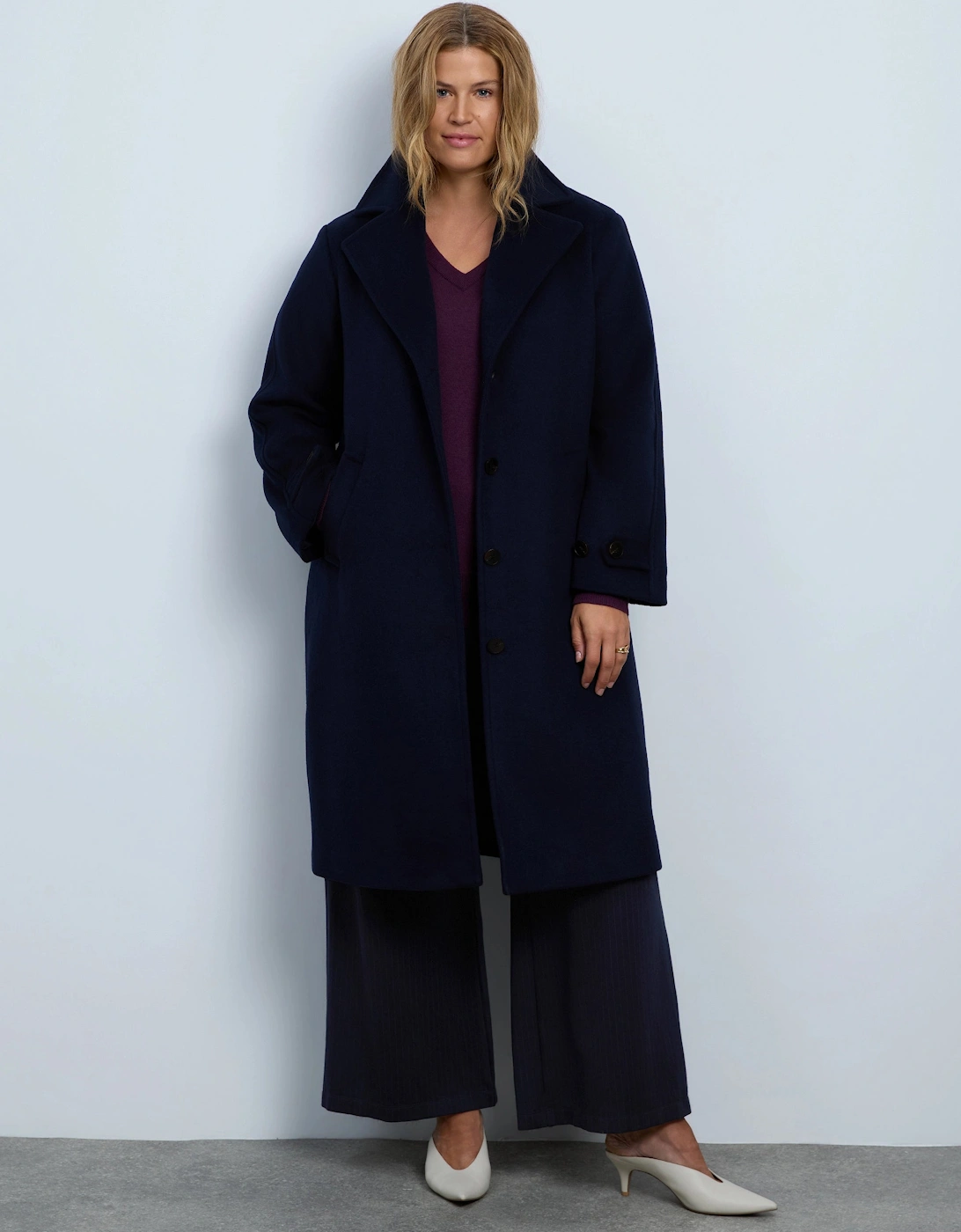 Navy Wool Blend Tailored Coat