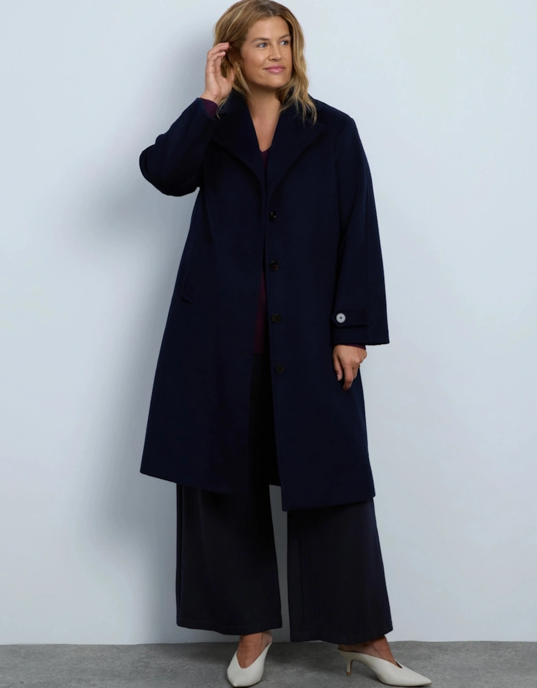 Navy Wool Blend Tailored Coat