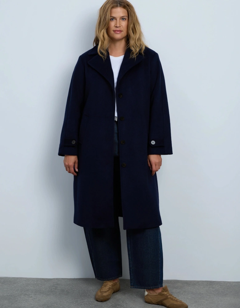 Navy Wool Blend Tailored Coat