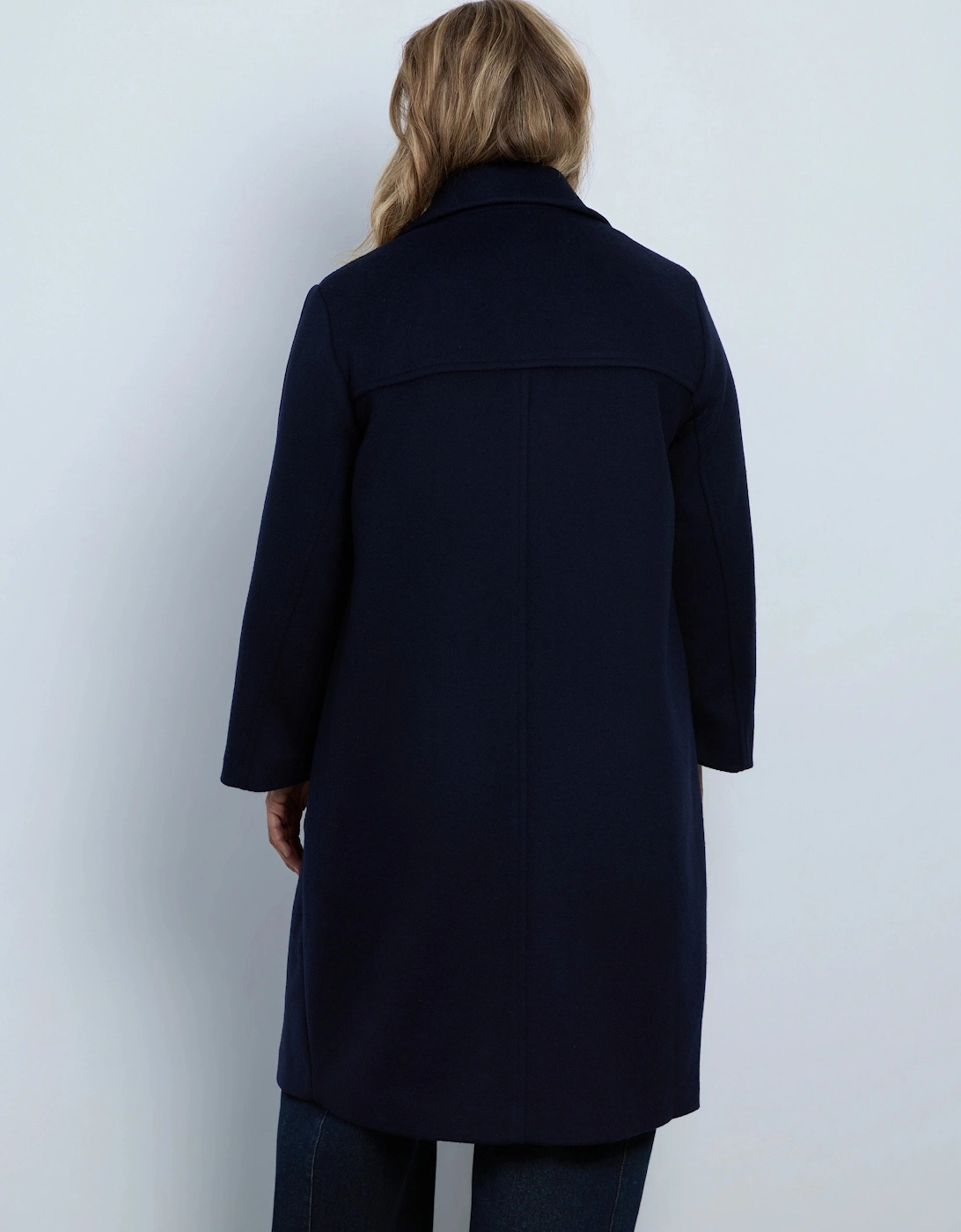 Navy Wool Blend Tailored Coat
