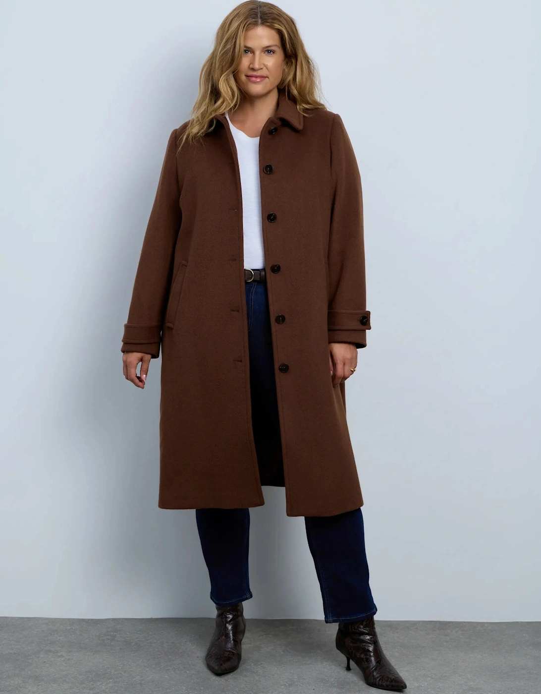 Brown Wool Blend Longline Coat