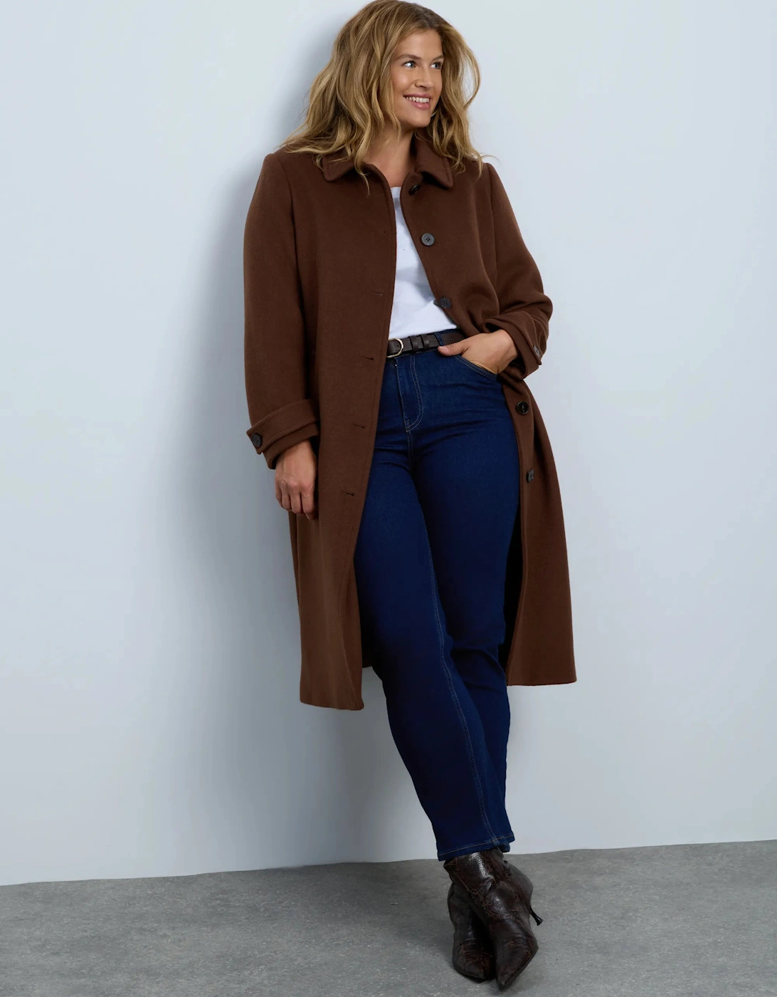 Brown Wool Blend Longline Coat