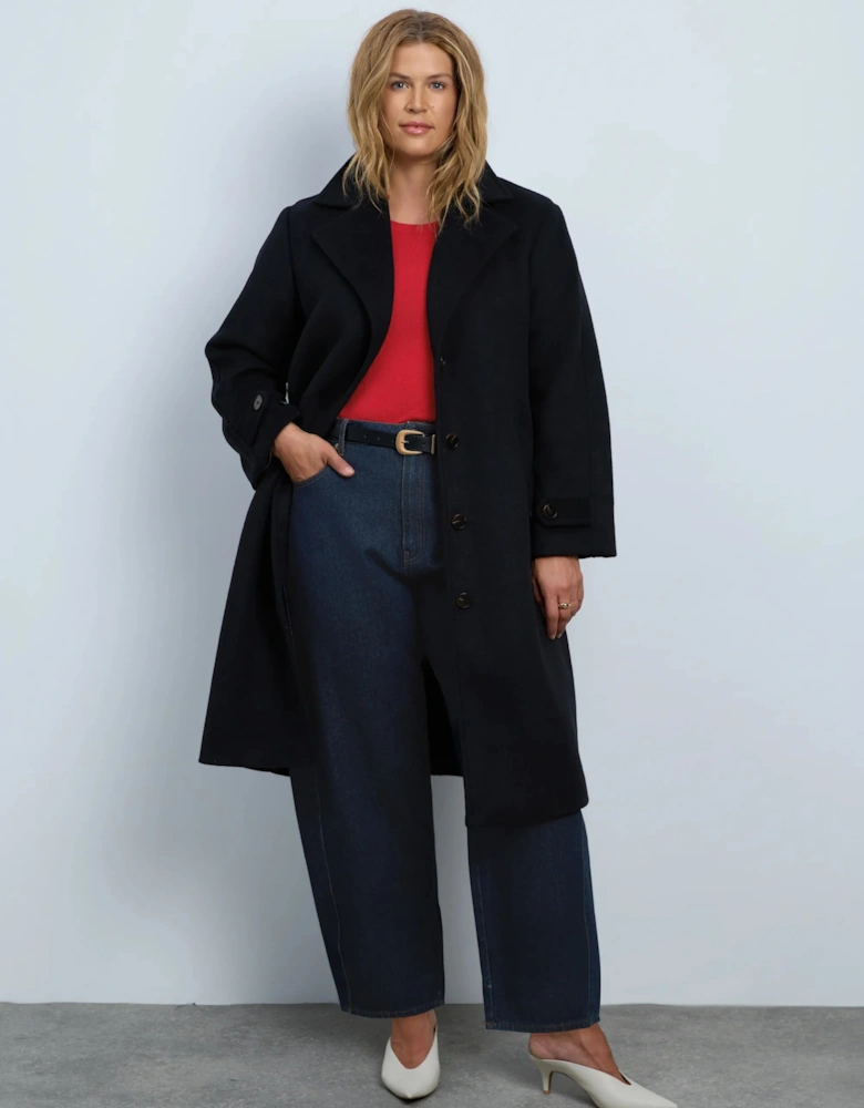 Black Wool Blend Tailored Coat