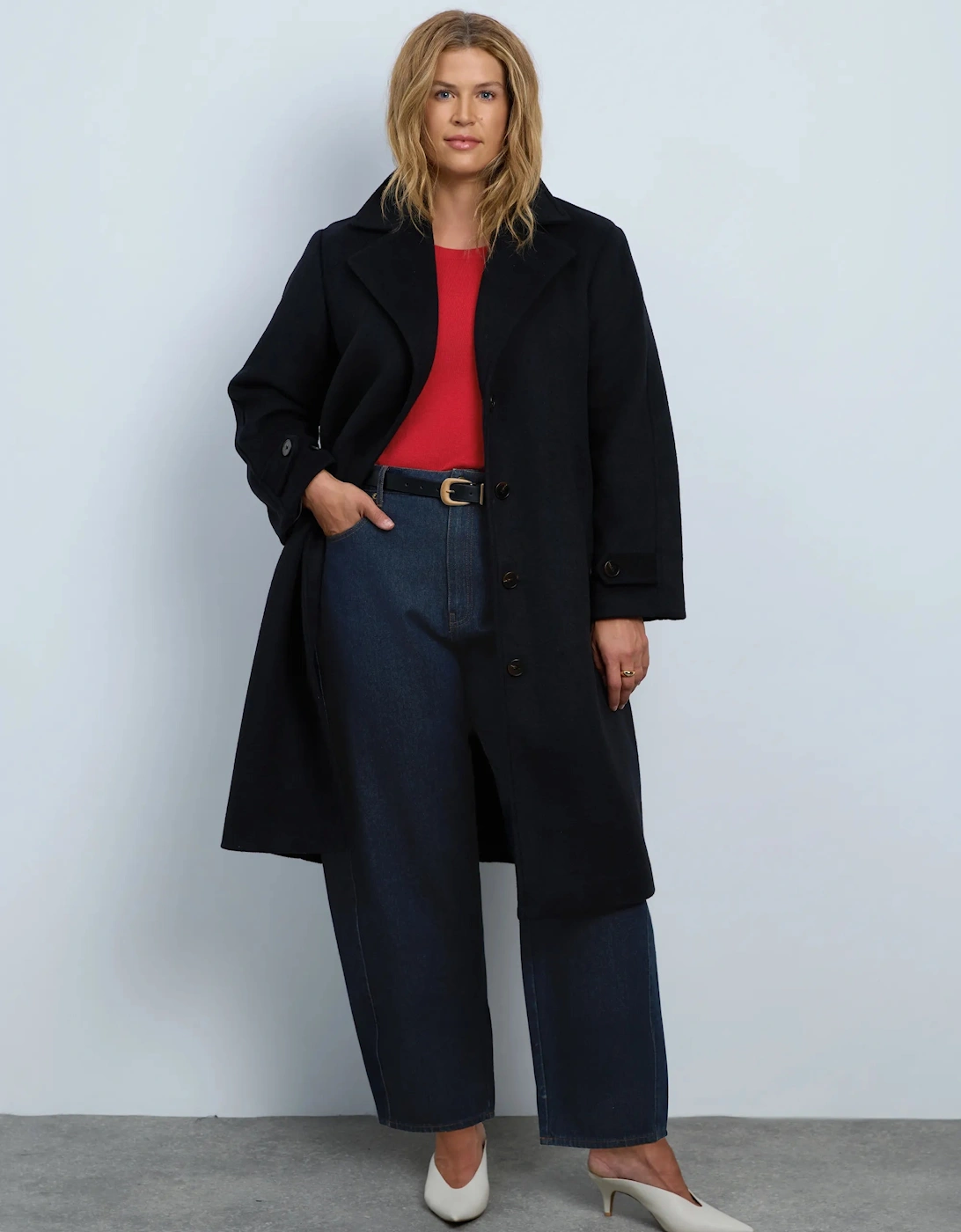 Black Wool Blend Tailored Coat