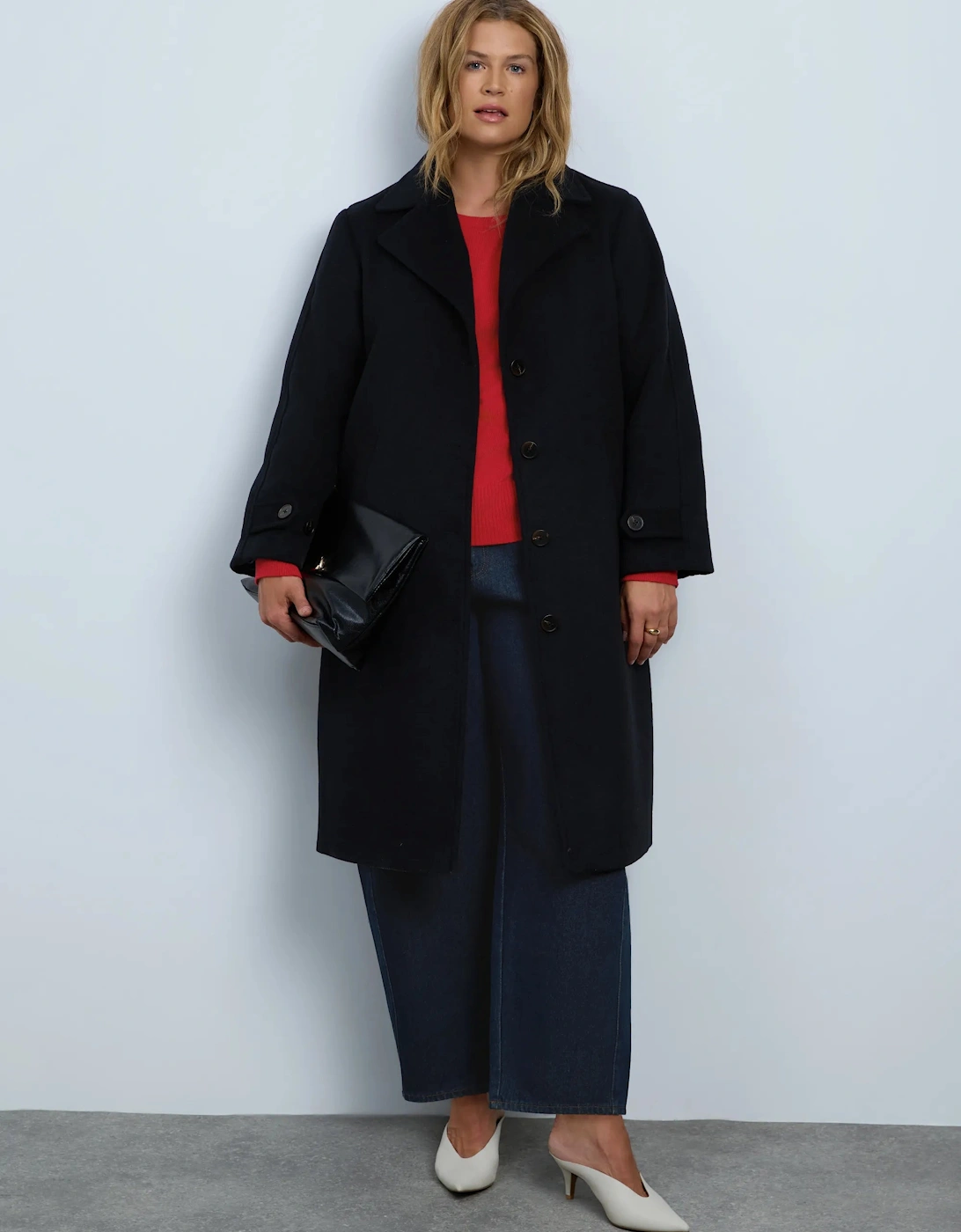 Black Wool Blend Tailored Coat