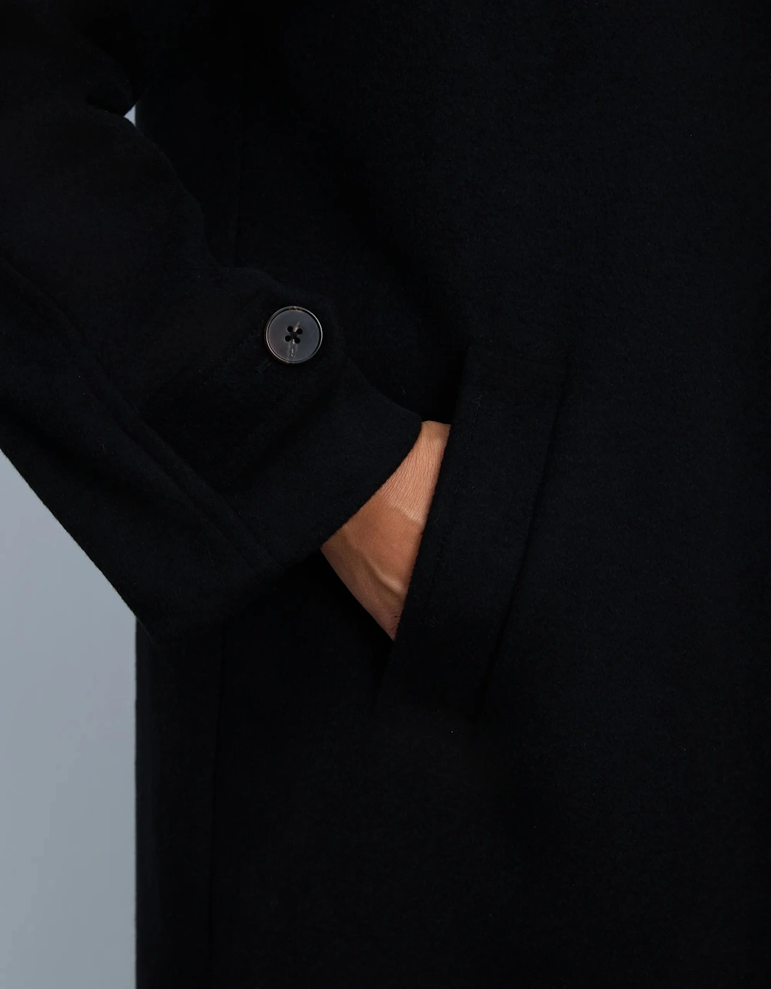 Black Wool Blend Tailored Coat