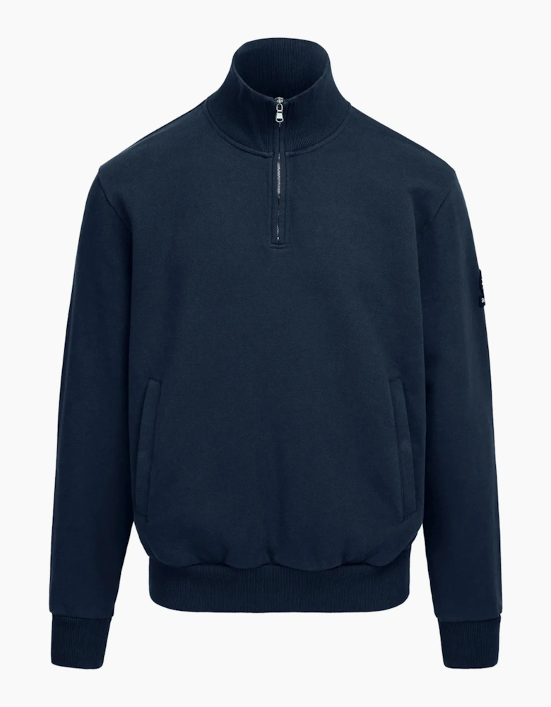 SANDBANKS BADGE LOGO QUARTER ZIP SWEATSHIRT NAVY