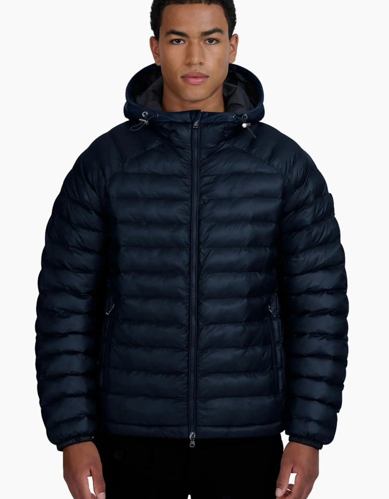 SANDBANKS HOODED RIPSTOP MICRO PUFFER JACKET NAVY