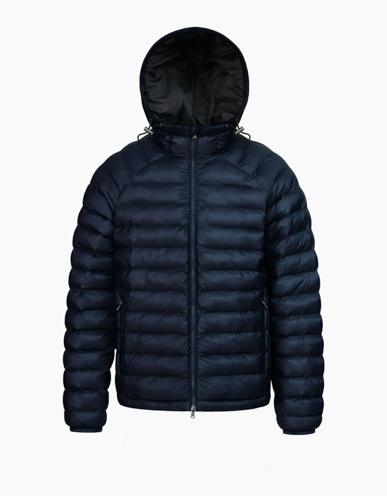 SANDBANKS HOODED RIPSTOP MICRO PUFFER JACKET NAVY