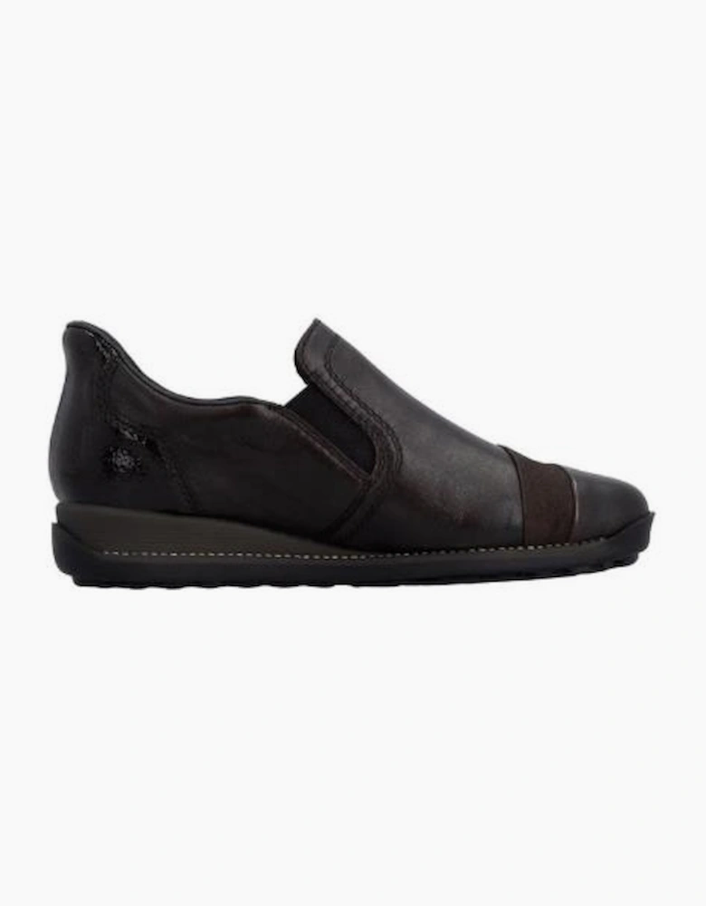Rieker Ladies Shoes 44296-25 slip on waterproof shoe in Brown
