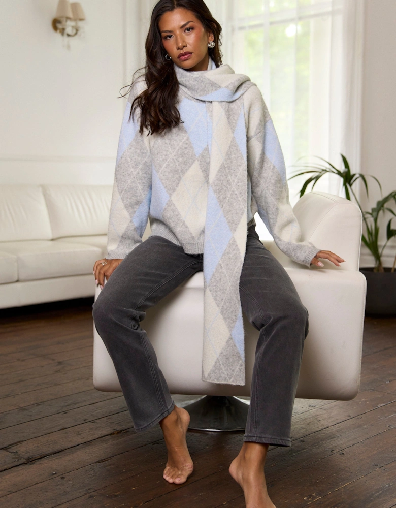 Multi Argyle Soft Knit Scarf Jumper