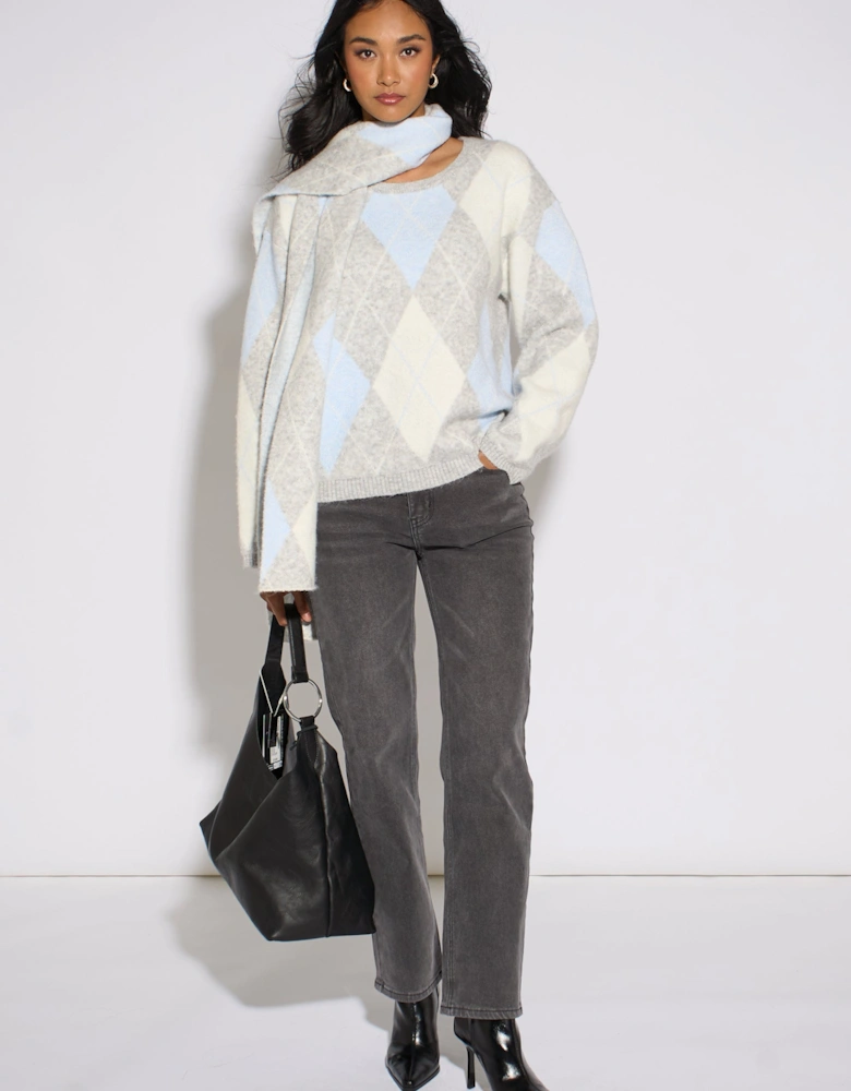 Multi Argyle Soft Knit Scarf Jumper