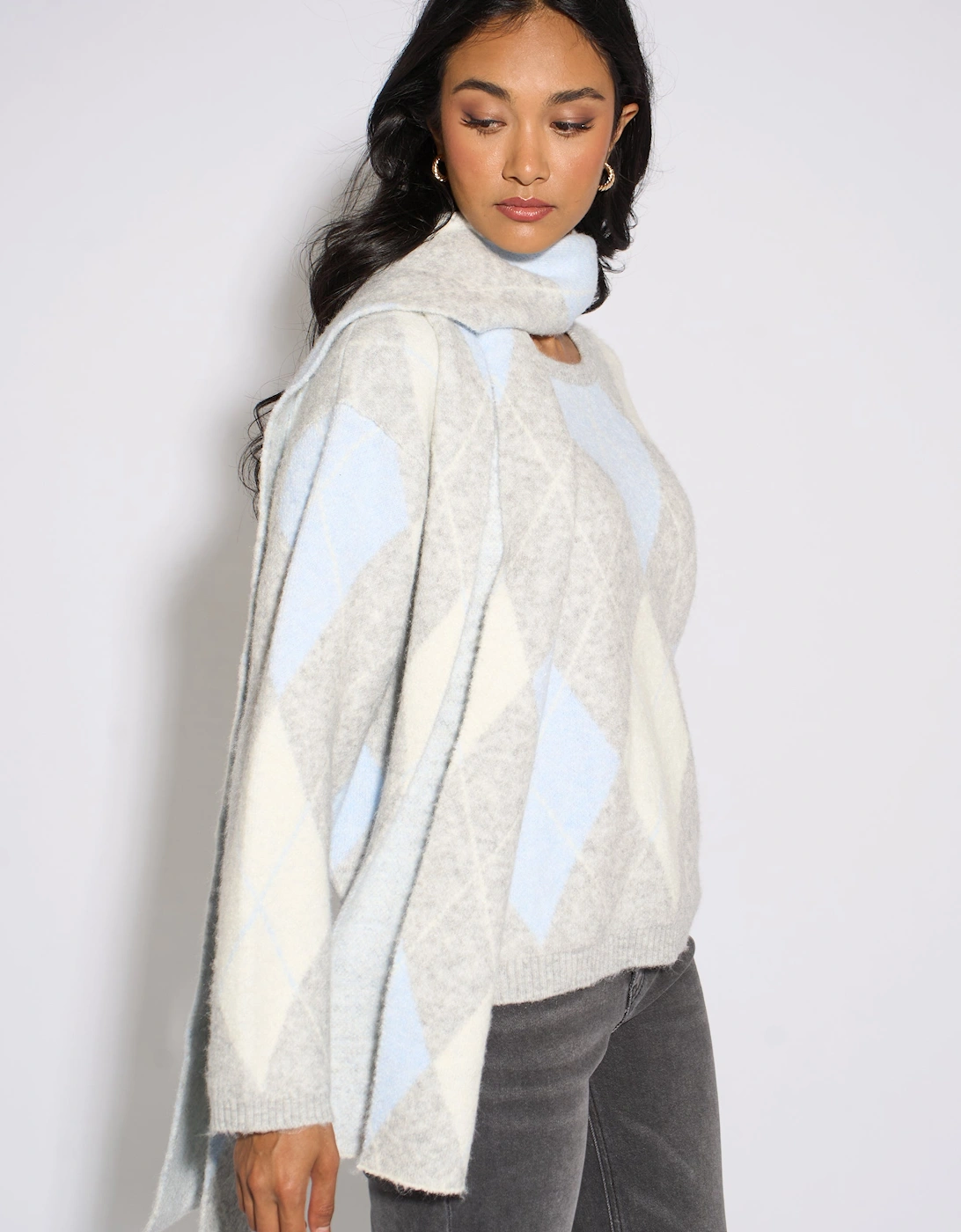 Multi Argyle Soft Knit Scarf Jumper