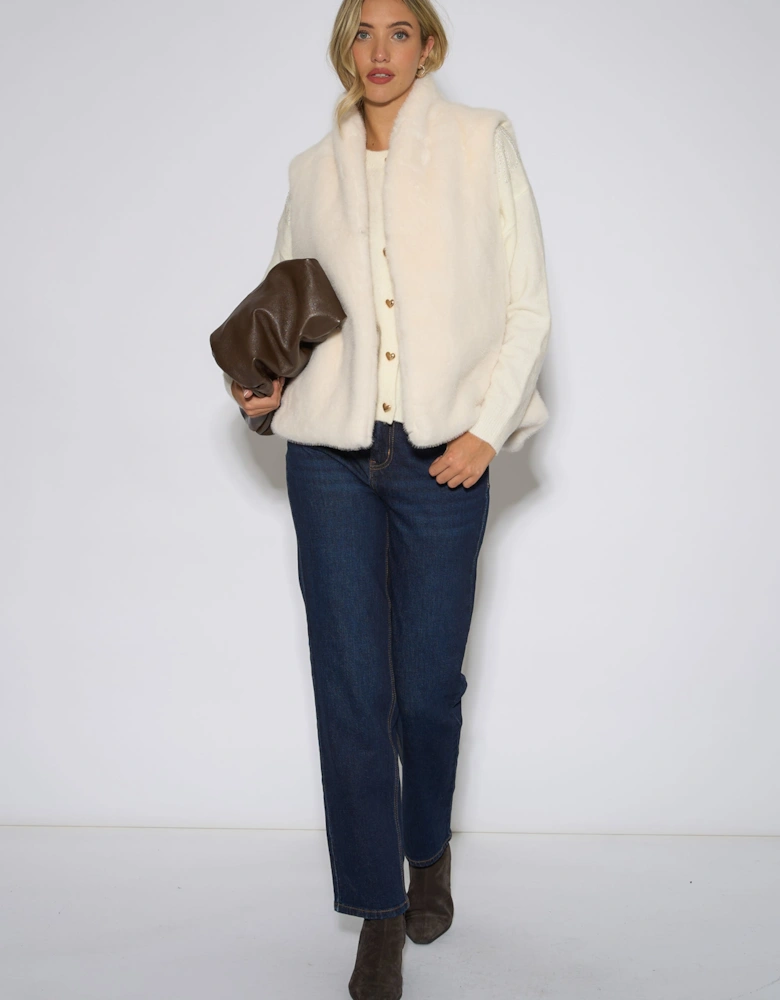 White Faux Fur Longline Gilet